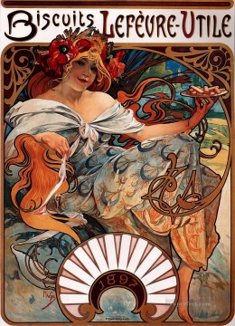  Alphons Lienzo - Galletas LefevreUtile 1896 litografía checa Art Nouveau distinta de Alphonse Mucha